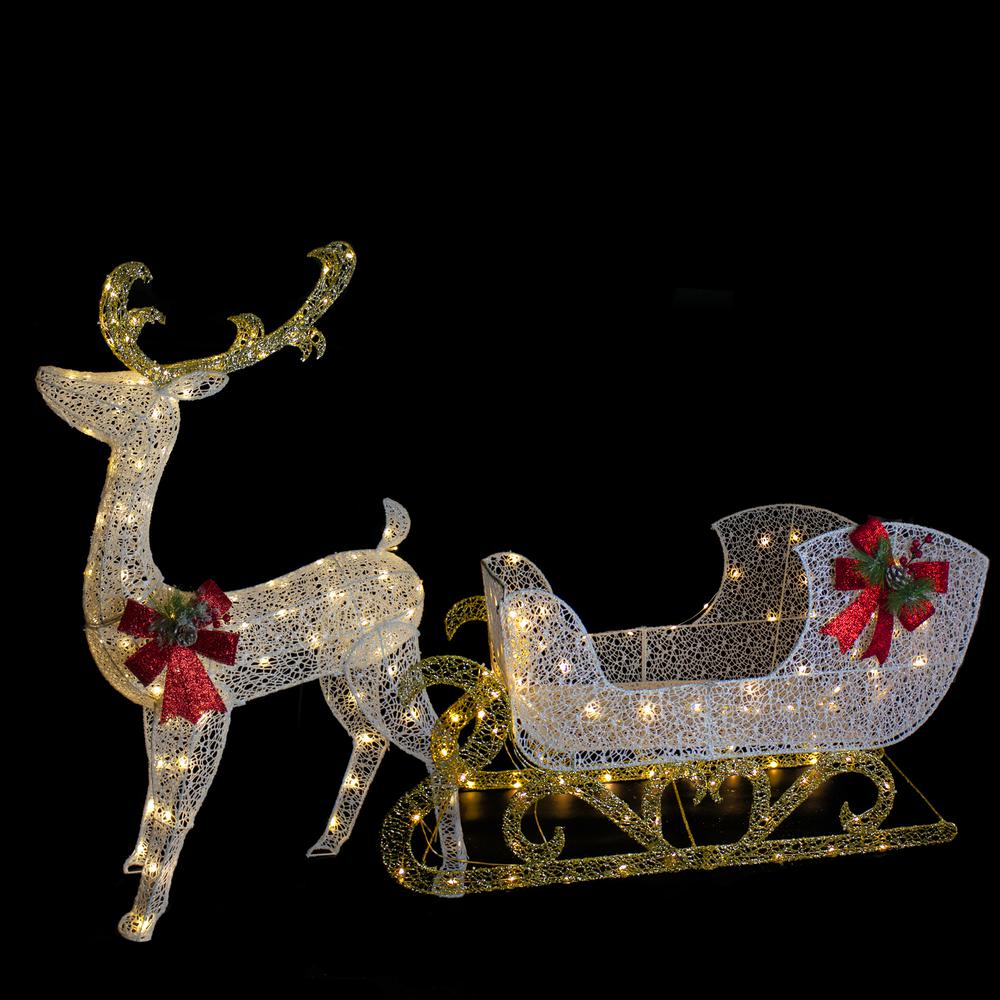 48" LED Lighted Glitter Reindeer with Sleigh Outdoor Christmas Decoration. Picture 3