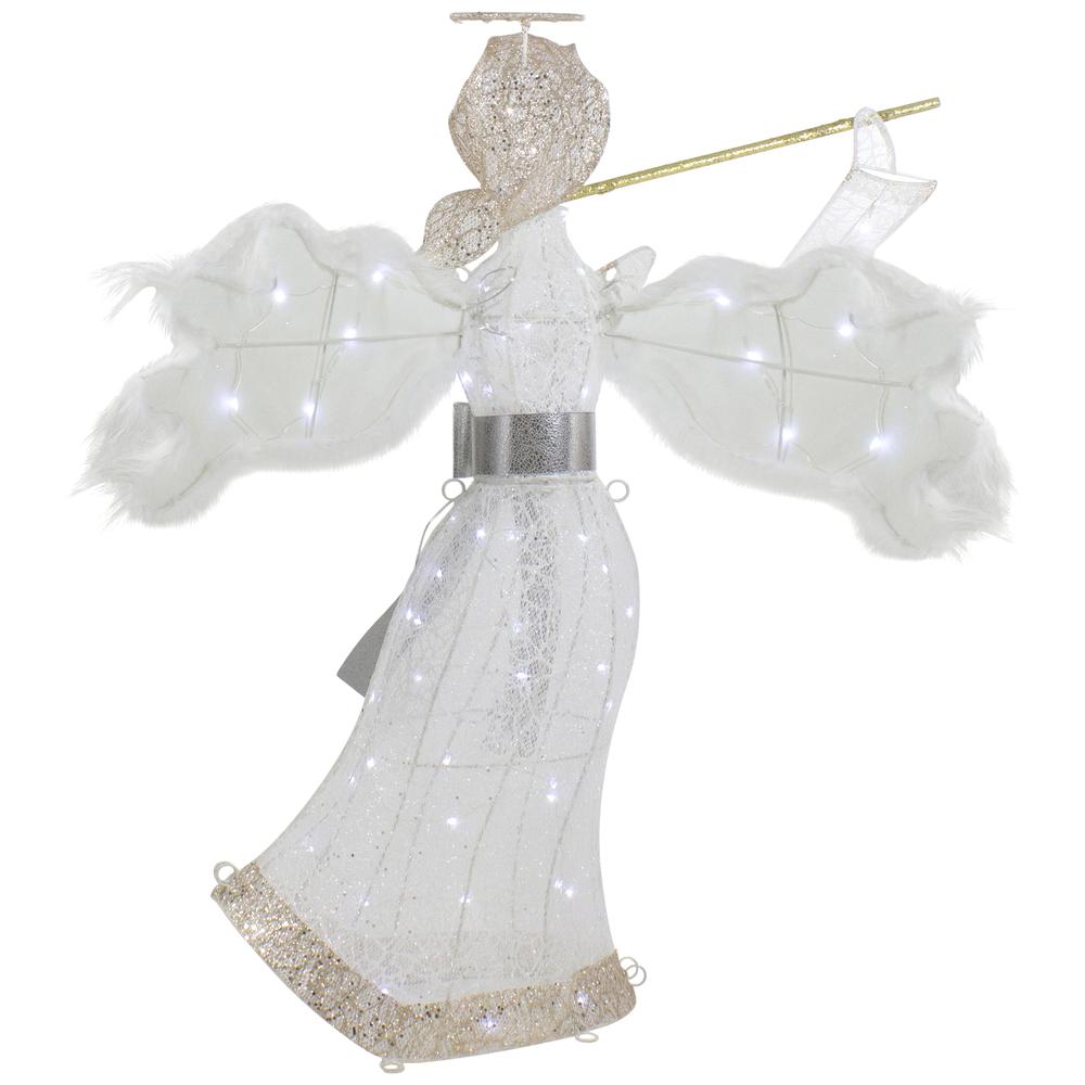 36" LED Lighted Lace Angel with Flute Outdoor Christmas Decoration. Picture 6