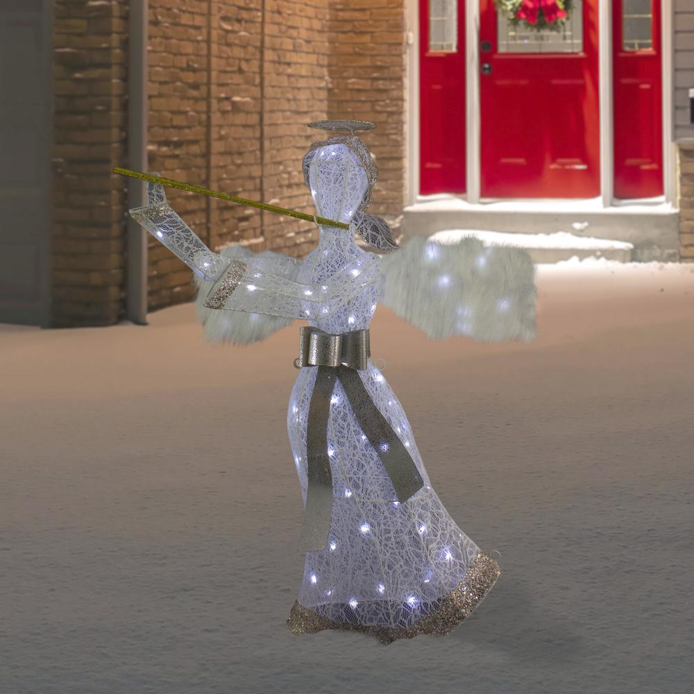 36" LED Lighted Lace Angel with Flute Outdoor Christmas Decoration. Picture 2