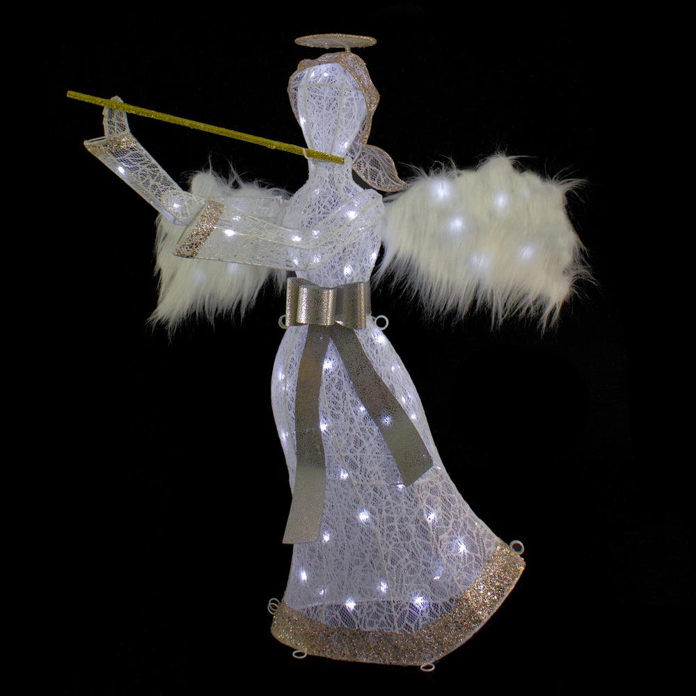 36" LED Lighted Lace Angel with Flute Outdoor Christmas Decoration. Picture 3