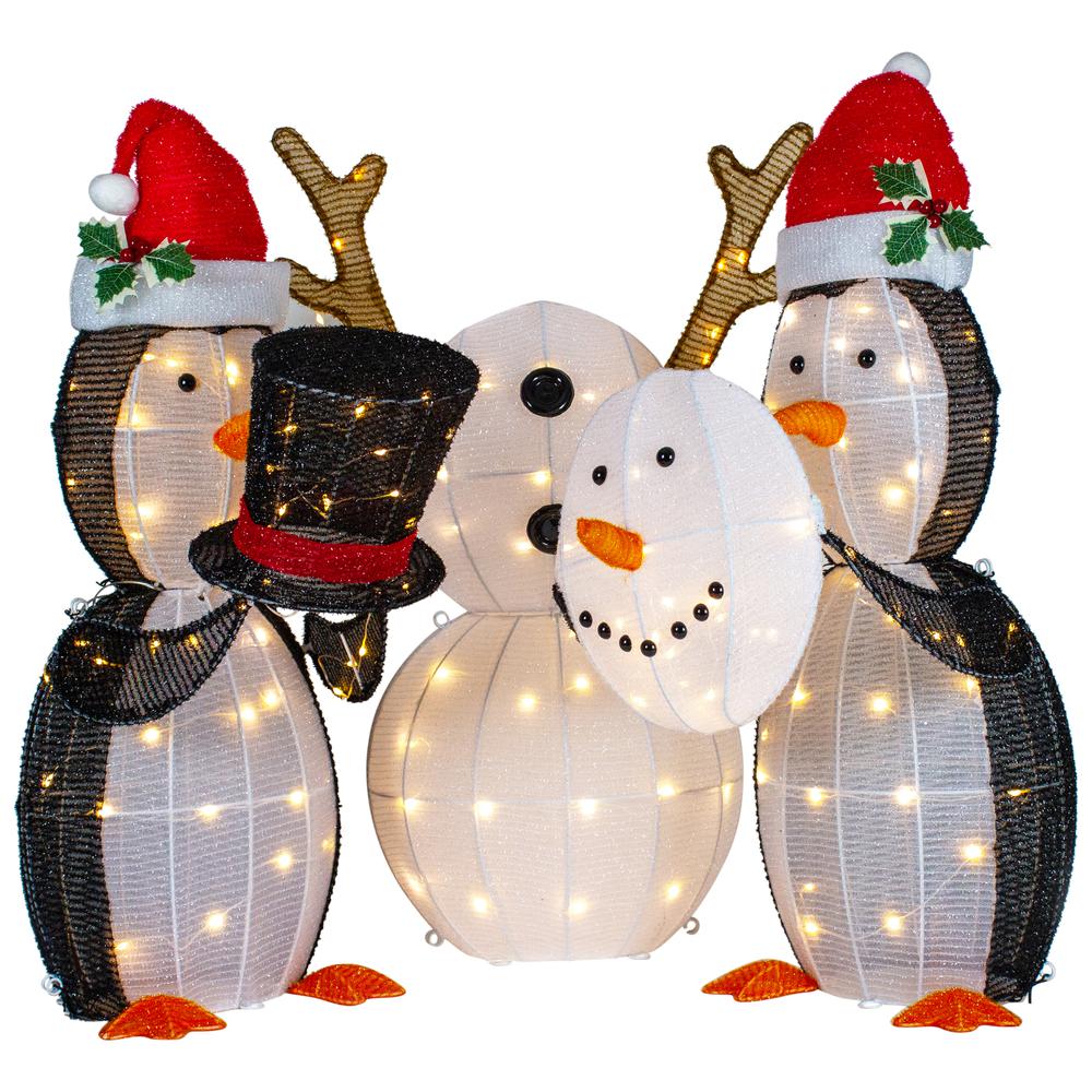 Set of 3 LED Lighted Penguins Building Snowman Outdoor Christmas Decoration 35". Picture 3