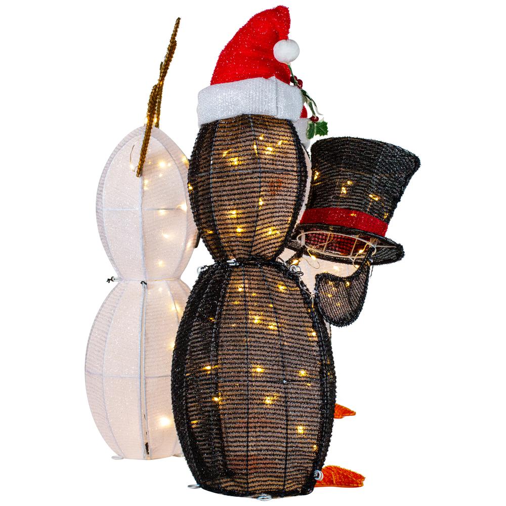 Set of 3 LED Lighted Penguins Building Snowman Outdoor Christmas Decoration 35". Picture 4