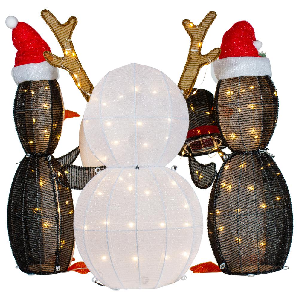 Set of 3 LED Lighted Penguins Building Snowman Outdoor Christmas Decoration 35". Picture 5