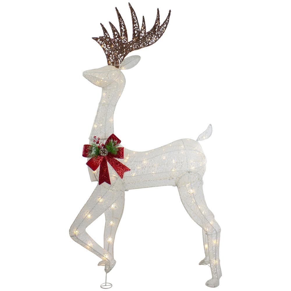 60" LED Lighted Glitter Reindeer with Red Bow Outdoor Christmas Decoration. Picture 1