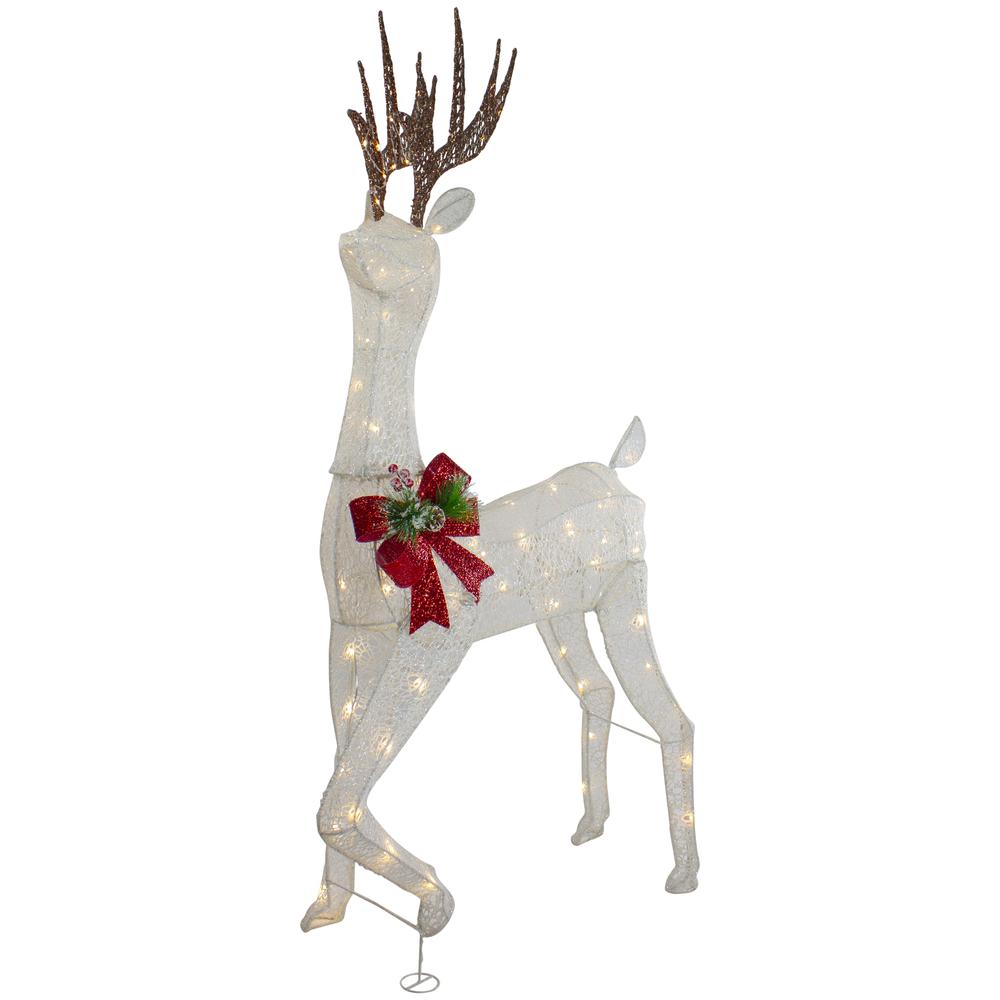 60" LED Lighted Glitter Reindeer with Red Bow Outdoor Christmas Decoration. Picture 4