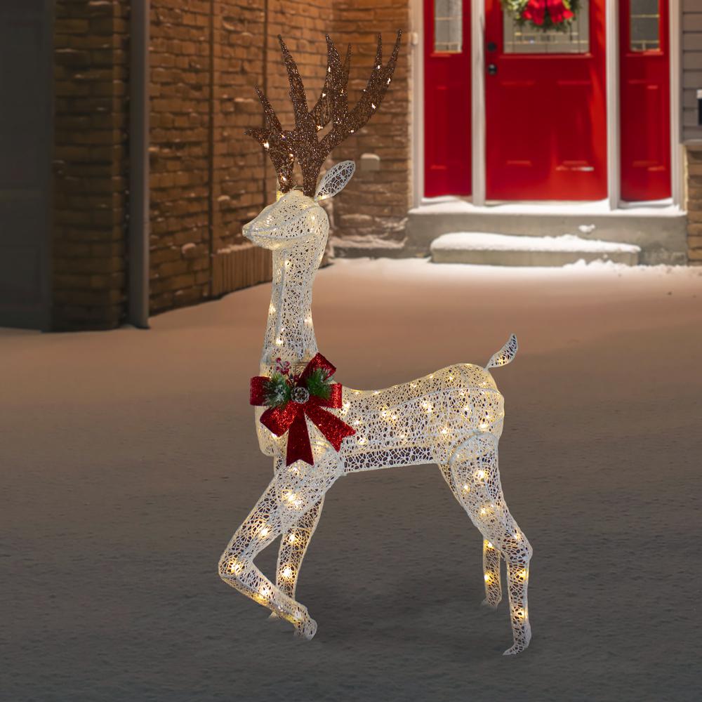 60" LED Lighted Glitter Reindeer with Red Bow Outdoor Christmas Decoration. Picture 2