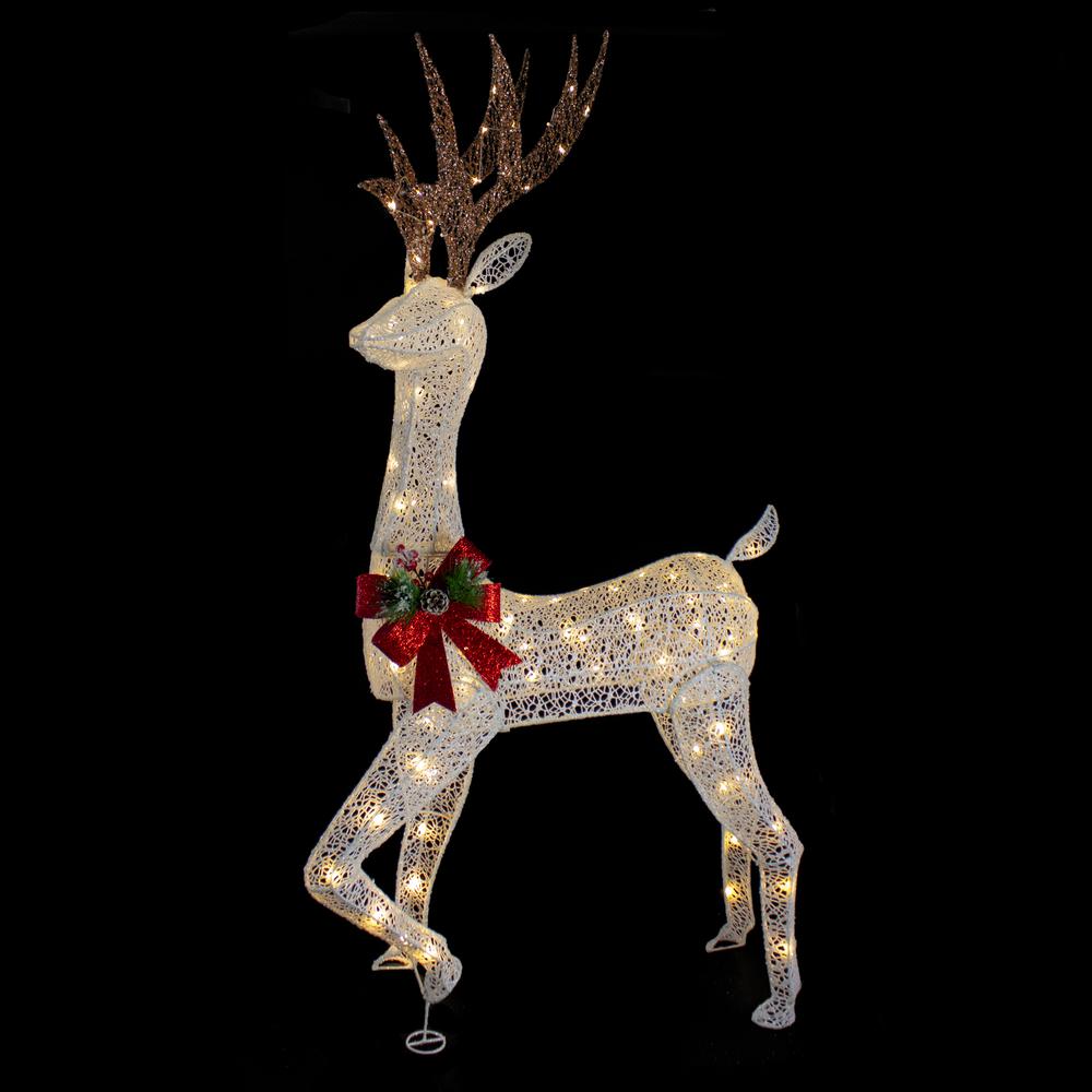 60" LED Lighted Glitter Reindeer with Red Bow Outdoor Christmas Decoration. Picture 3