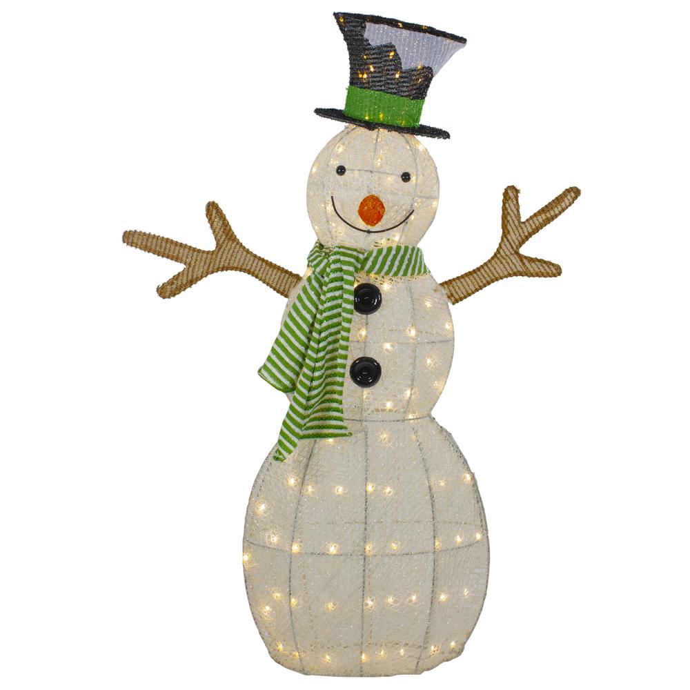 43" LED Lighted Snowman with Top Hat and Green Scarf Outdoor Christmas Decoration. Picture 1