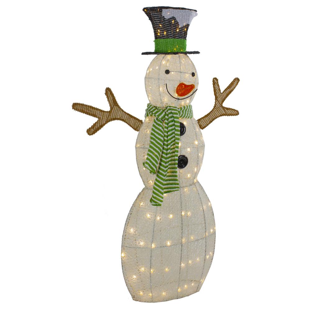 43" LED Lighted Snowman with Top Hat and Green Scarf Outdoor Christmas Decoration. Picture 4