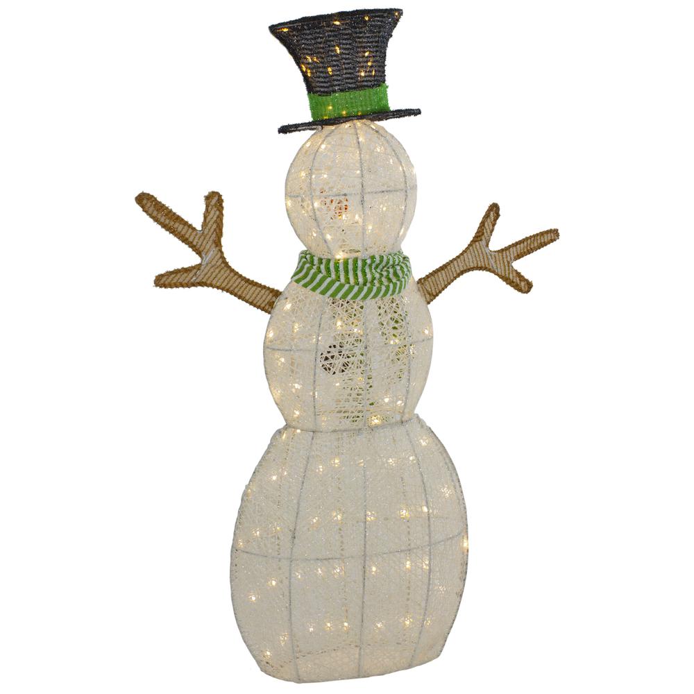 43" LED Lighted Snowman with Top Hat and Green Scarf Outdoor Christmas Decoration. Picture 6