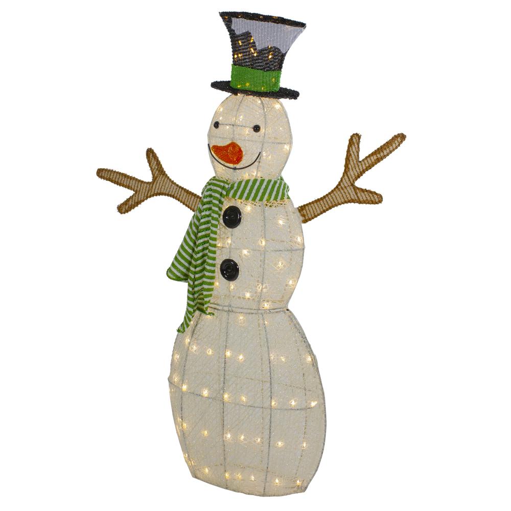 43" LED Lighted Snowman with Top Hat and Green Scarf Outdoor Christmas Decoration. Picture 5