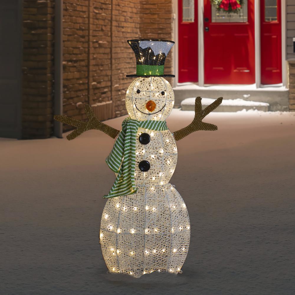 43" LED Lighted Snowman with Top Hat and Green Scarf Outdoor Christmas Decoration. Picture 2