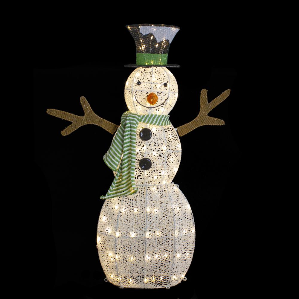 43" LED Lighted Snowman with Top Hat and Green Scarf Outdoor Christmas Decoration. Picture 3