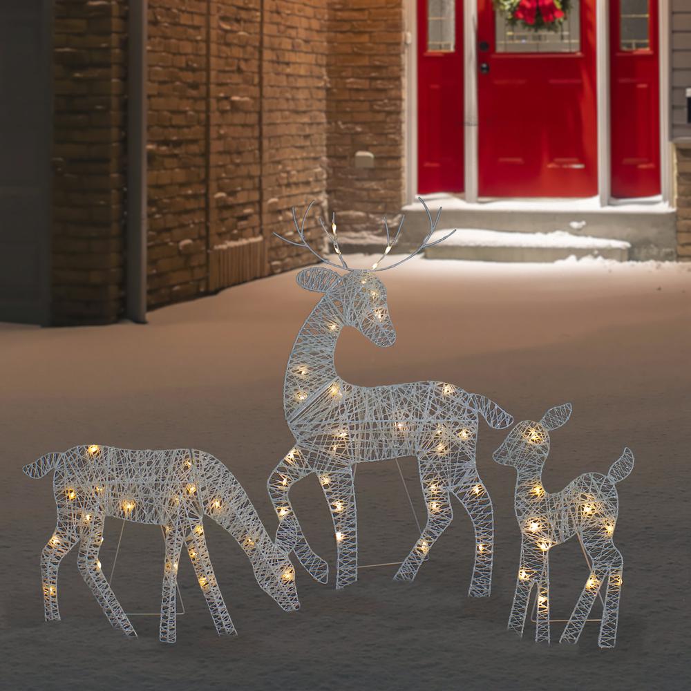 Set of 3 LED Lighted White Reindeer Family Outdoor Christmas Decorations 29". Picture 2