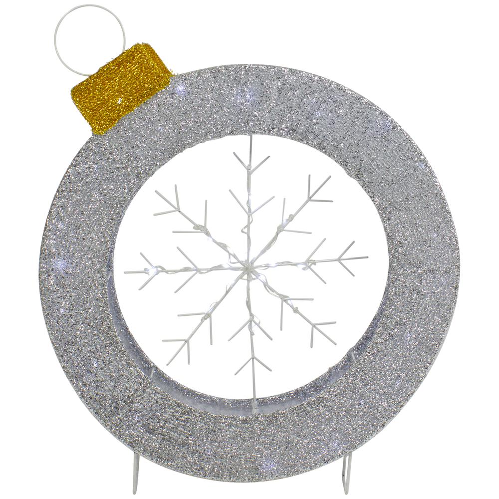 20" LED Lighted Silver Tinsel Ornament with Snowflake Outdoor Christmas Decoration. Picture 1