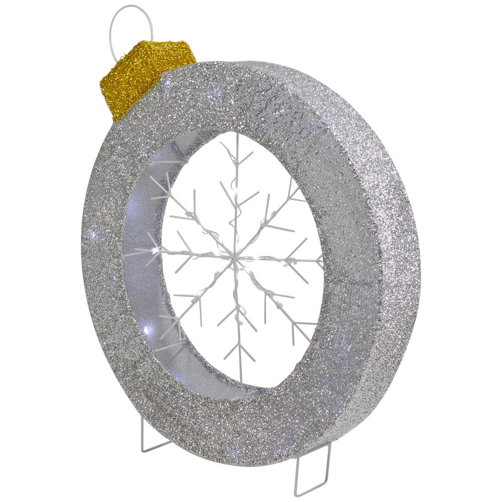 20" LED Lighted Silver Tinsel Ornament with Snowflake Outdoor Christmas Decoration. Picture 5