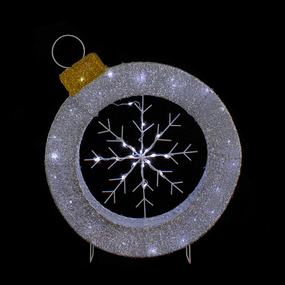 20" LED Lighted Silver Tinsel Ornament with Snowflake Outdoor Christmas Decoration. Picture 3