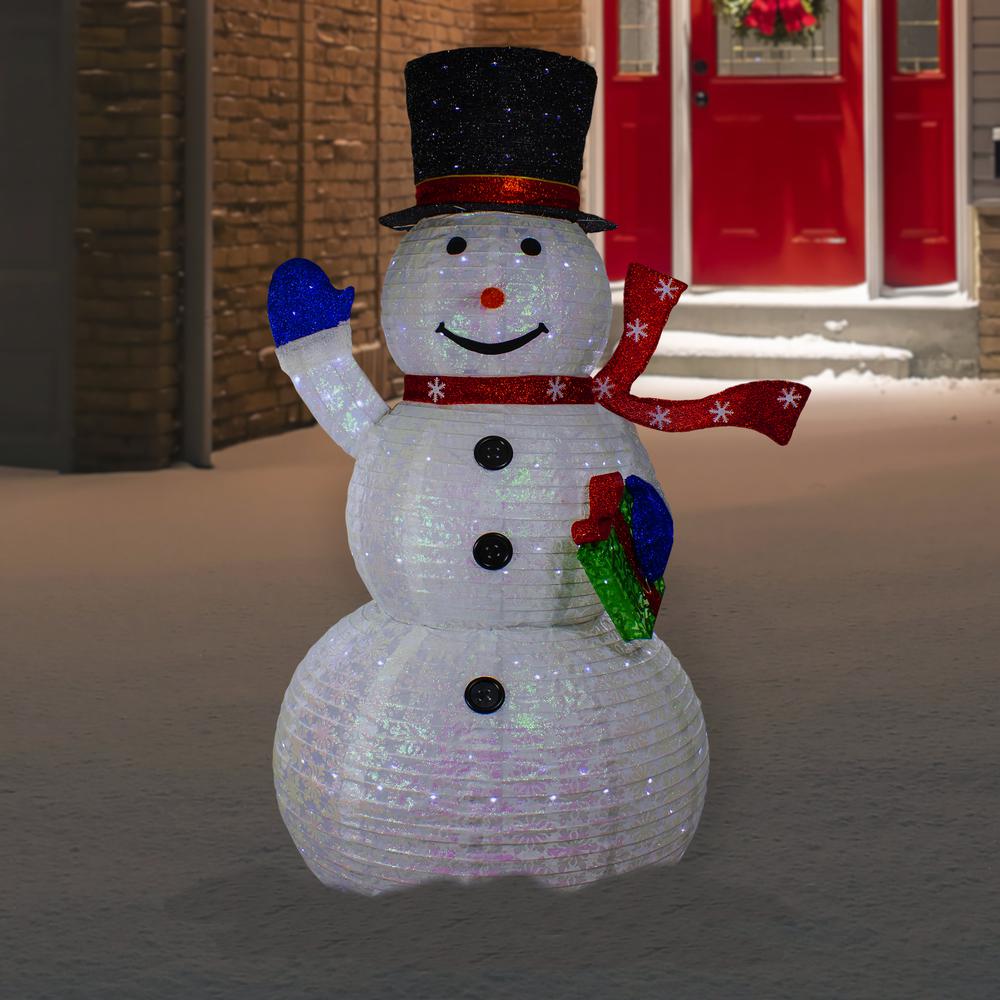 71" LED Lighted White Iridescent Twinkling Snowman Outdoor Christmas Decoration. Picture 2