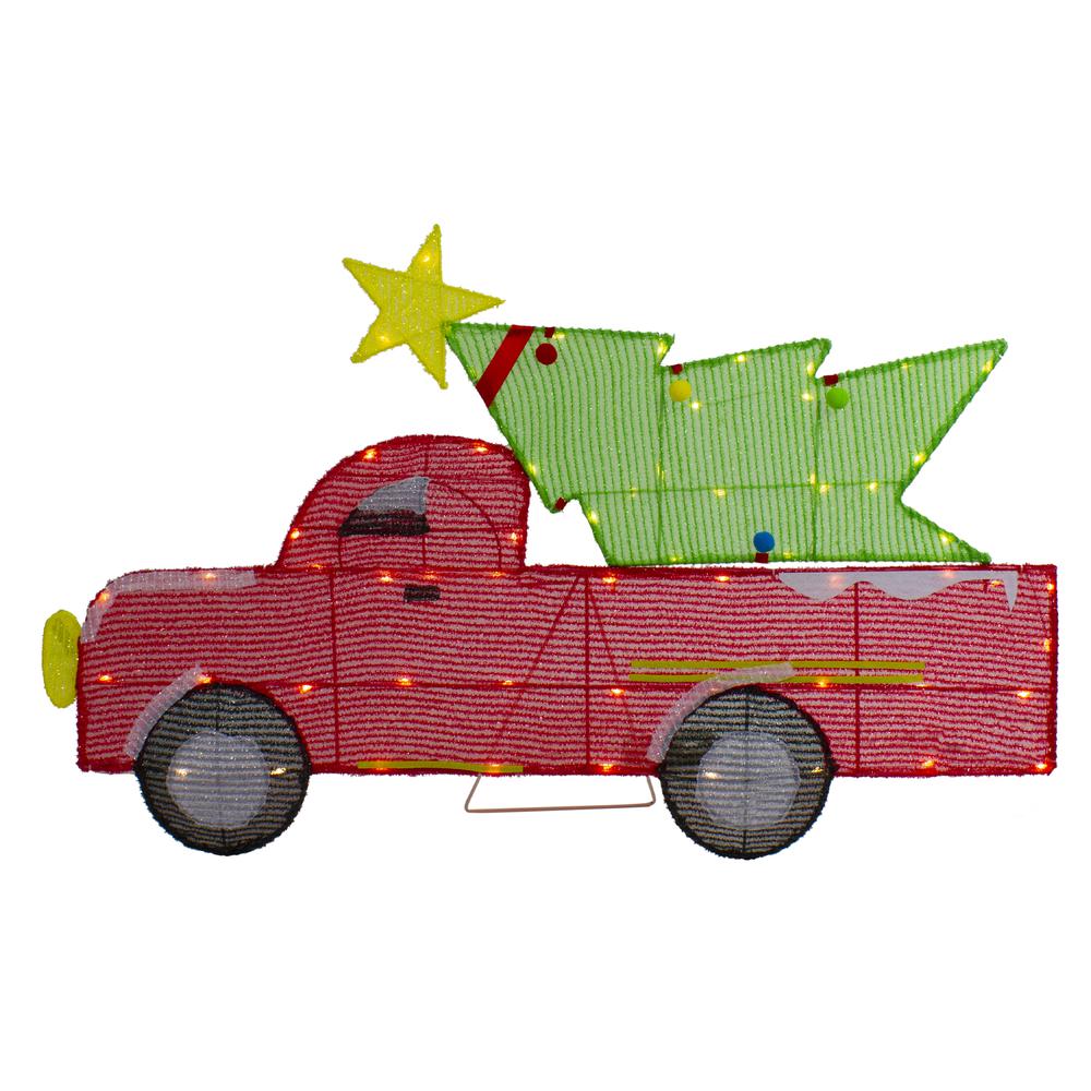 36" LED Lighted Red Truck with Christmas Tree Outdoor Decoration. Picture 1