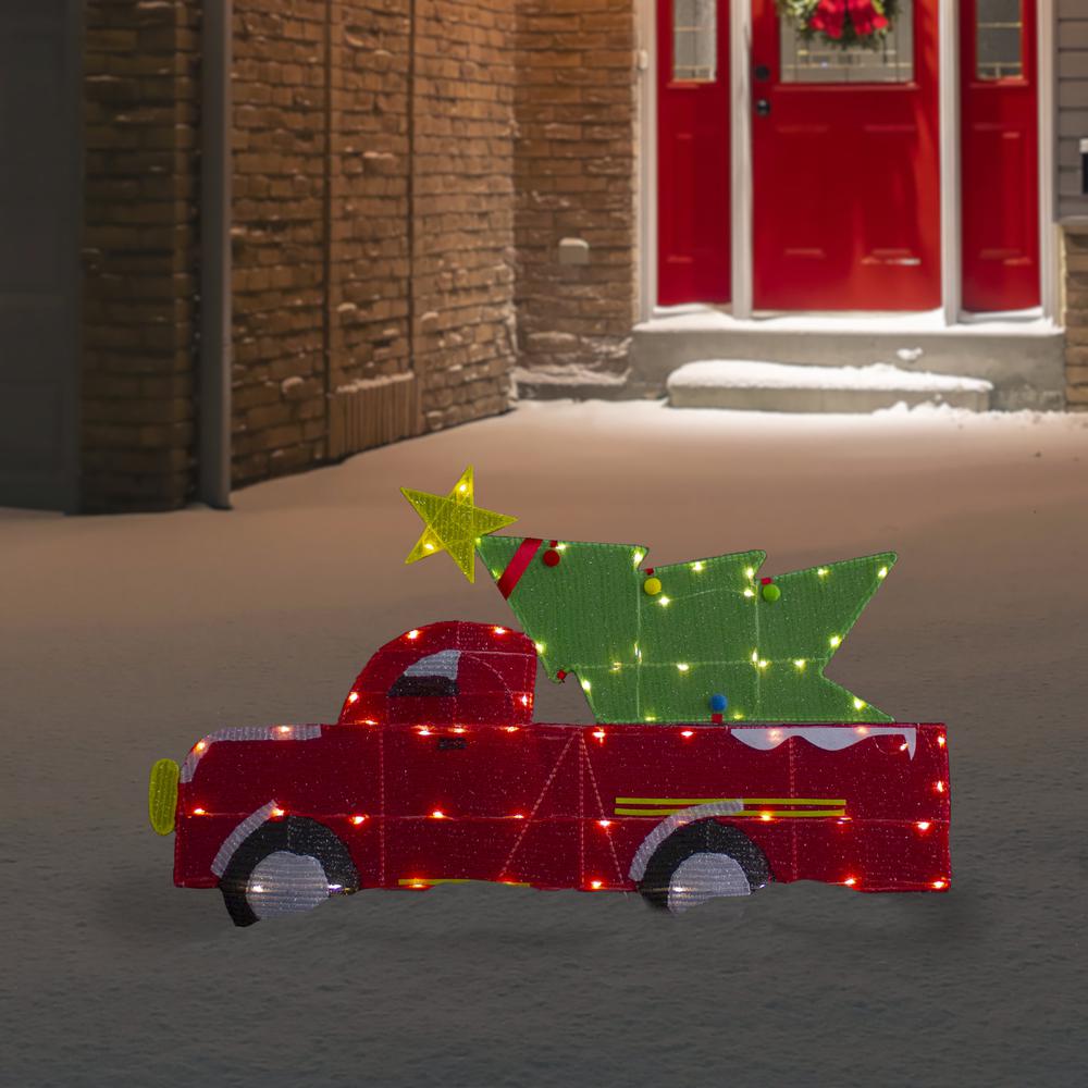 36" LED Lighted Red Truck with Christmas Tree Outdoor Decoration. Picture 2