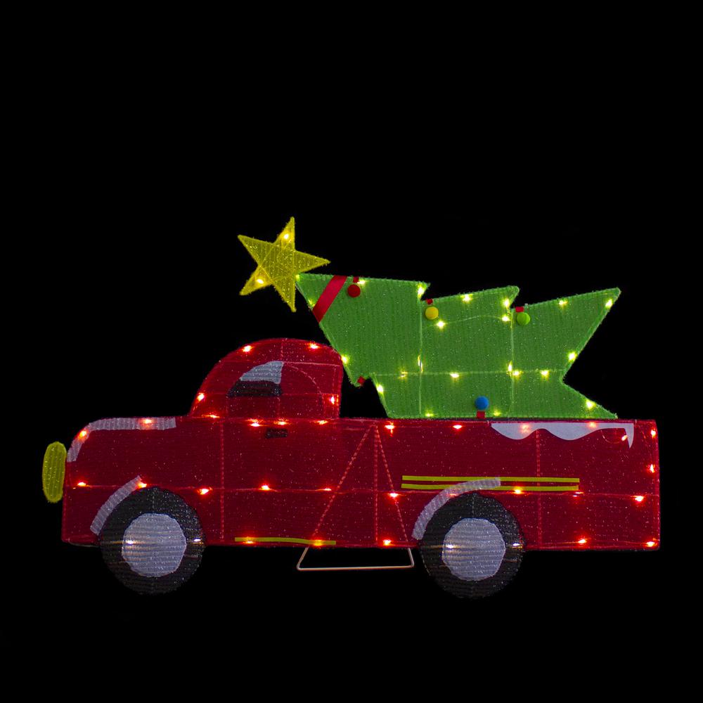 36" LED Lighted Red Truck with Christmas Tree Outdoor Decoration. Picture 3