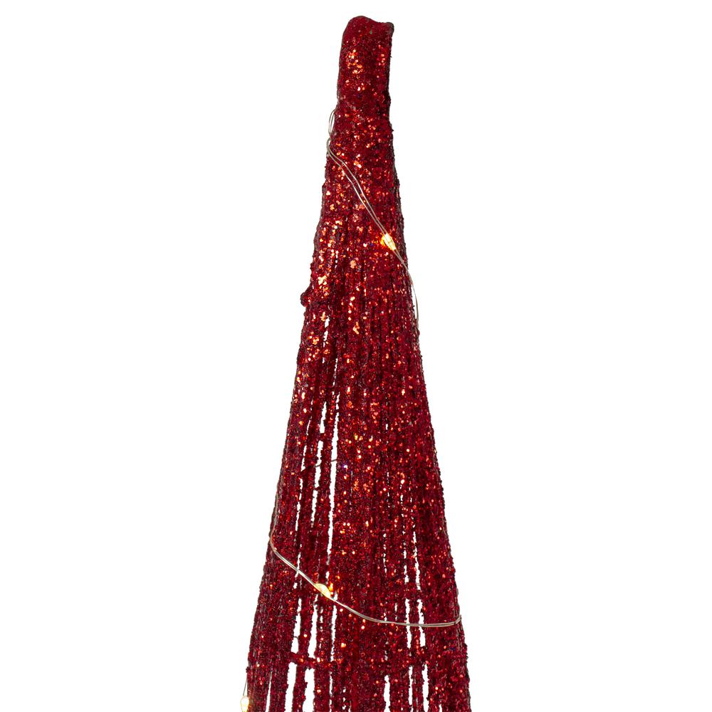 Set of 3 LED Lighted Red Glitter Cone Tree Outdoor Christmas Decorations 23.5". Picture 5