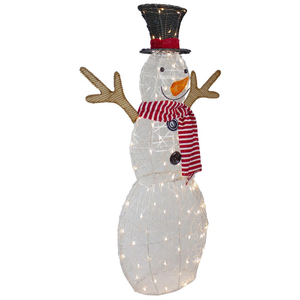 48" LED Lighted Snowman with Top Hat and Red Scarf Outdoor Christmas Decoration. Picture 4