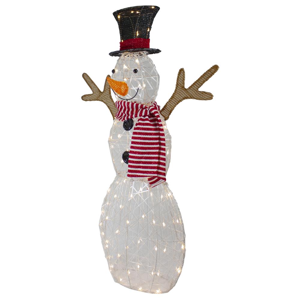 48" LED Lighted Snowman with Top Hat and Red Scarf Outdoor Christmas Decoration. Picture 5