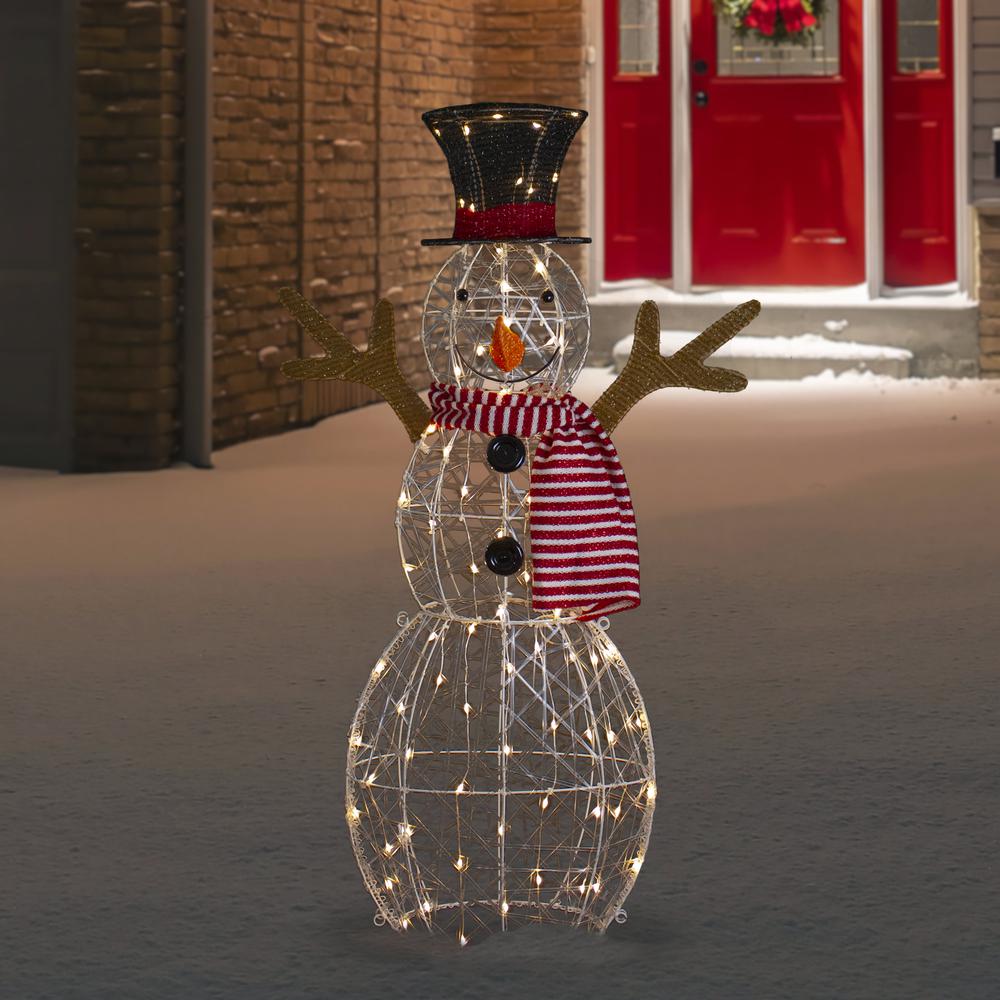 48" LED Lighted Snowman with Top Hat and Red Scarf Outdoor Christmas Decoration. Picture 2