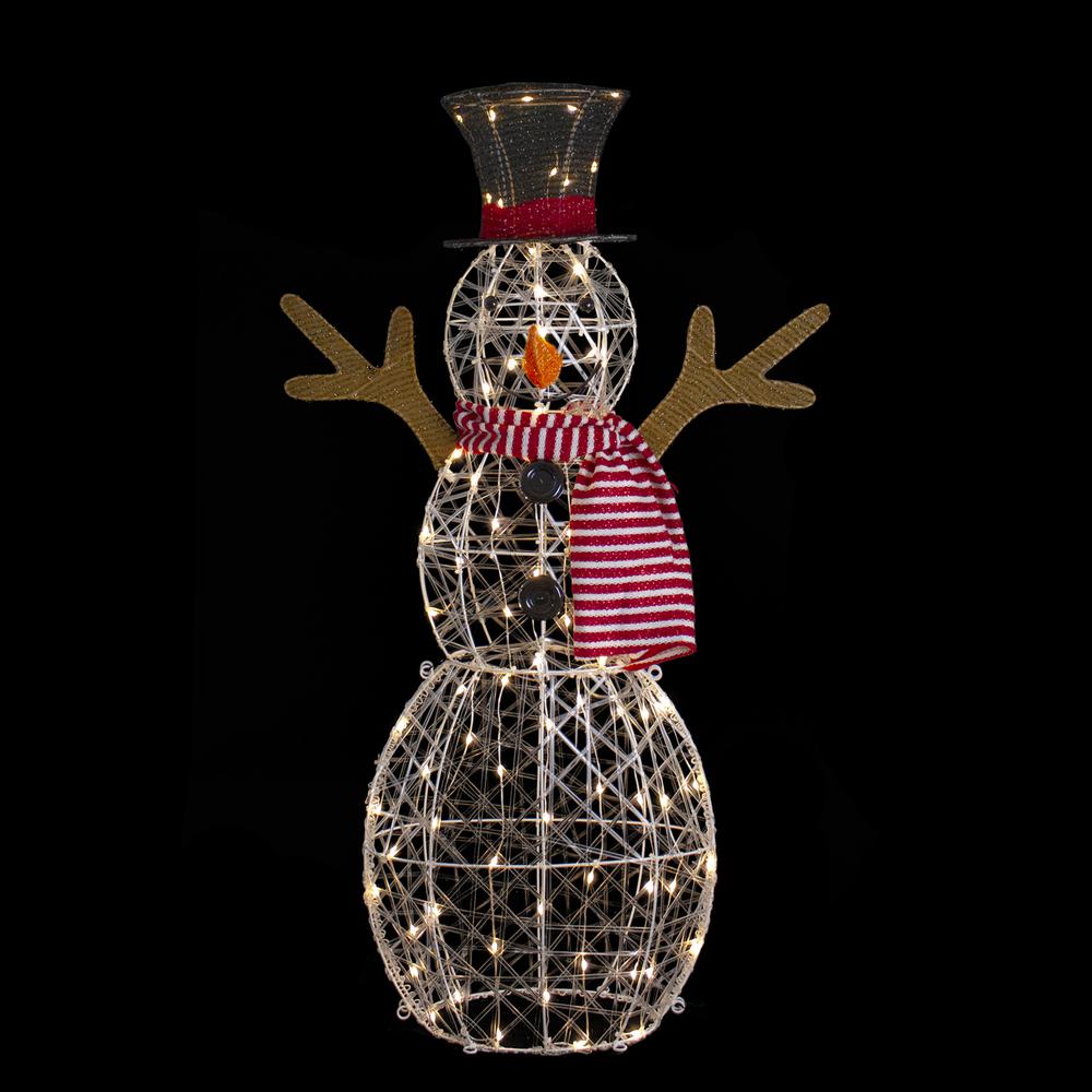 48" LED Lighted Snowman with Top Hat and Red Scarf Outdoor Christmas Decoration. Picture 3