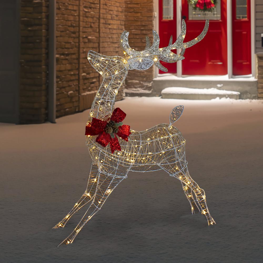 56" LED Lighted Reindeer with Glitter Bow Outdoor Christmas Decoration. Picture 2