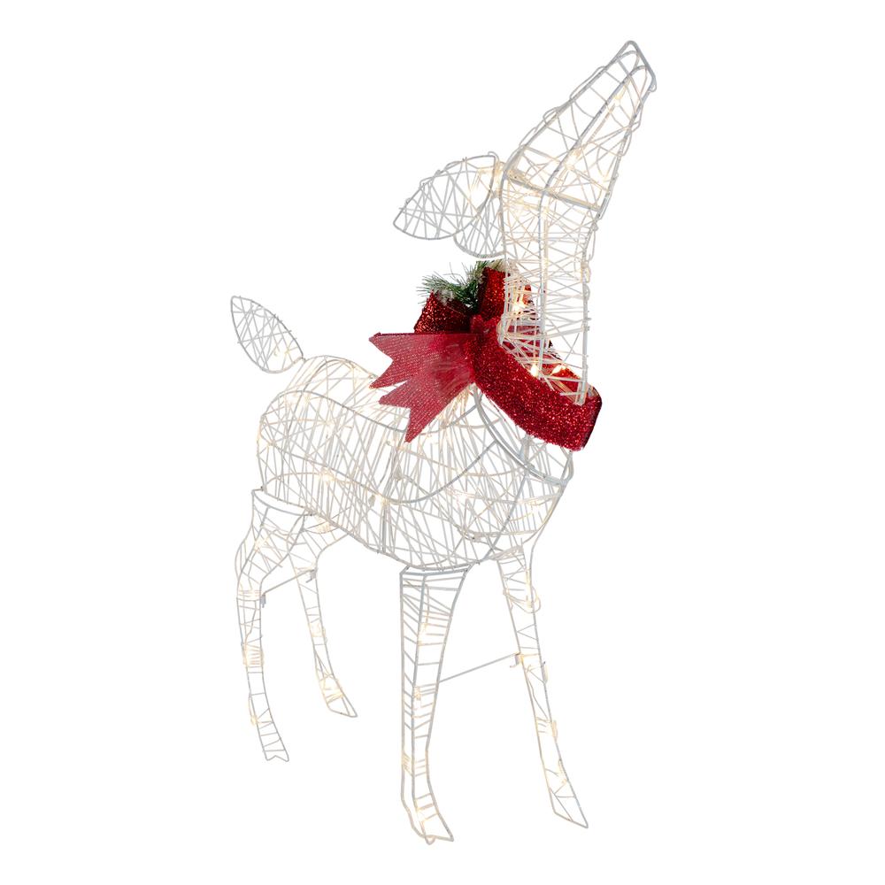 35" LED Lighted Standing Reindeer with Bow Outdoor Christmas Decoration. Picture 3