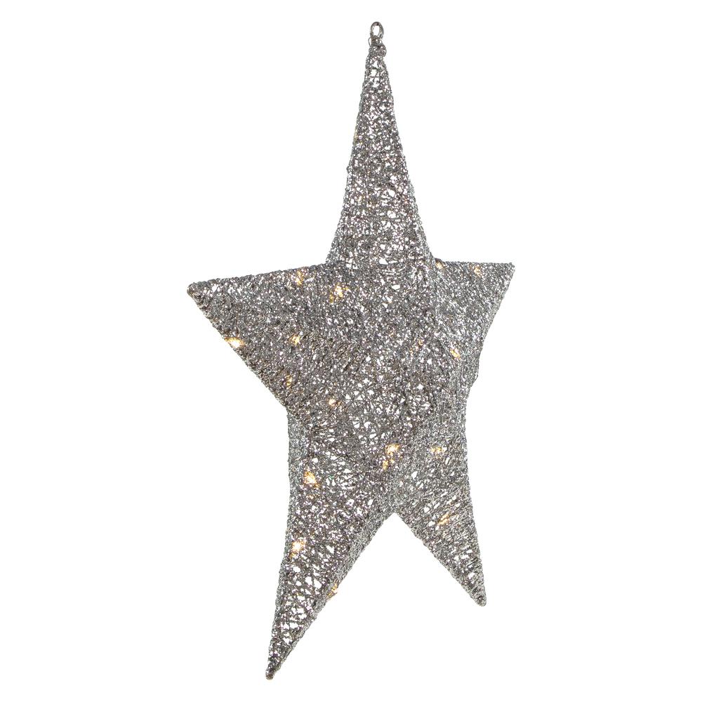 18" LED Lighted Silver Hanging Star Outdoor Christmas Decoration. Picture 2