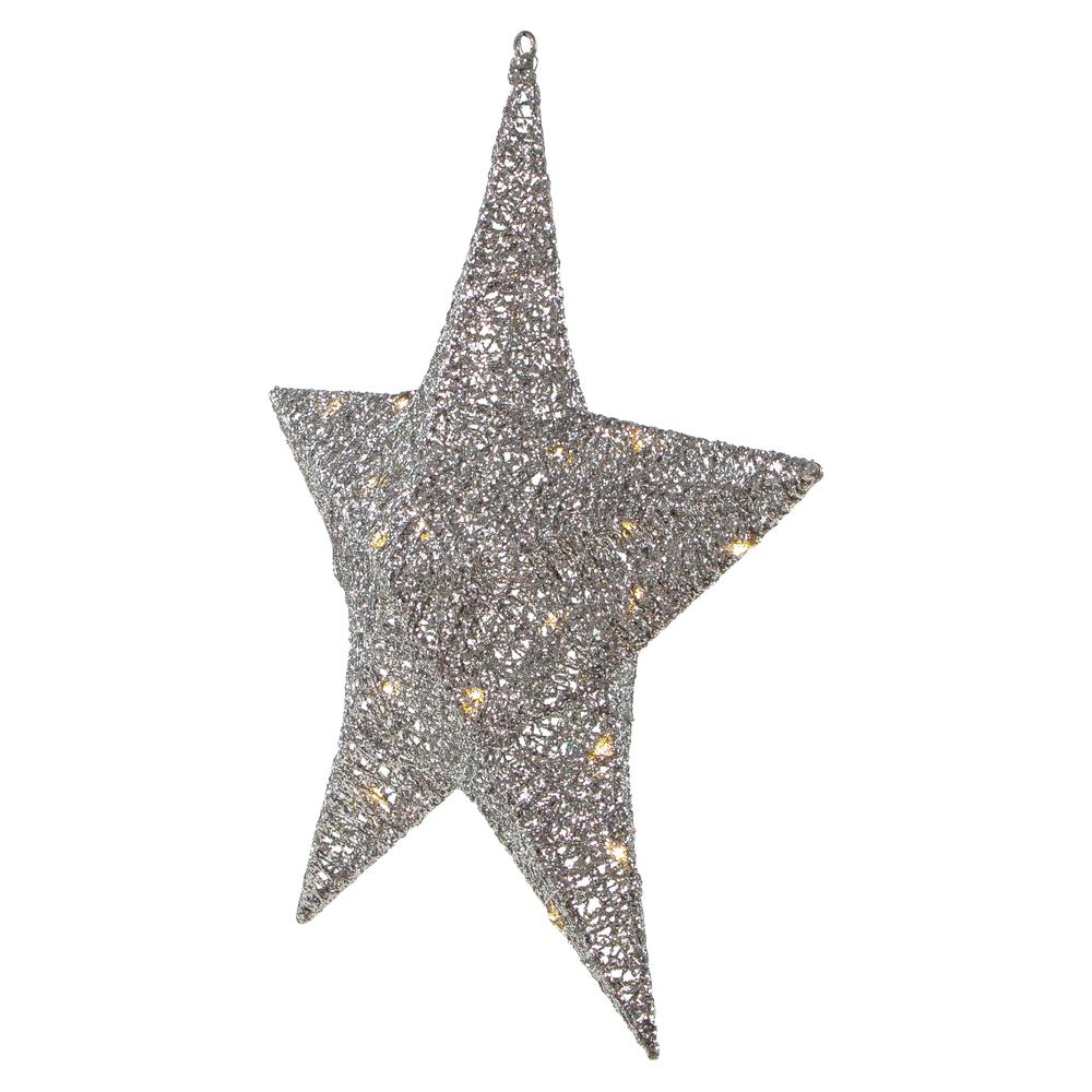 18" LED Lighted Silver Hanging Star Outdoor Christmas Decoration. Picture 3