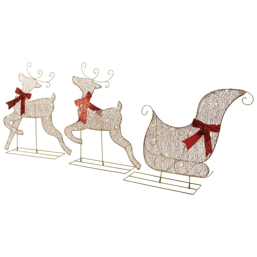 3pc LED Lighted Reindeer and Sleigh Outdoor Christmas Decoration. Picture 3