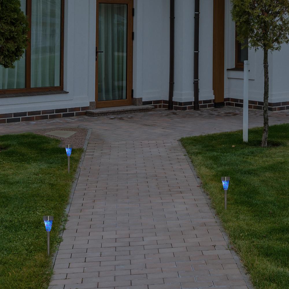 Set of 3 Blue Mosaic Stained Glass Solar Powered LED Pathway Markers  15.5". Picture 2