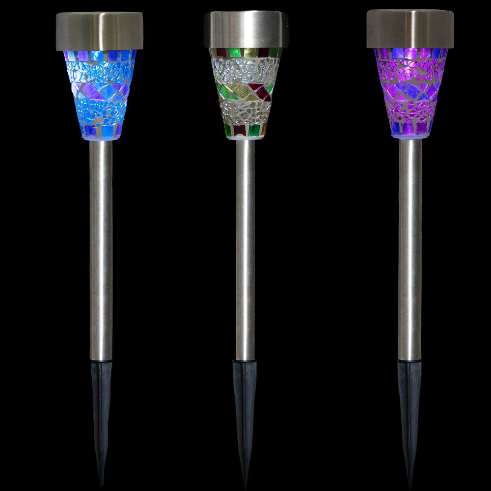 Set of 3 Mosaic Stained Glass Solar Powered LED Pathway Markers  15.5". Picture 3