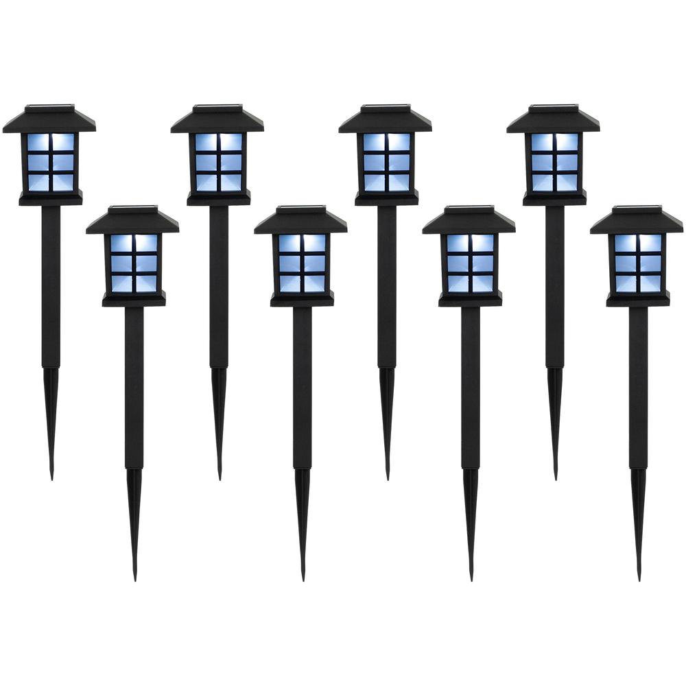 Set of 8 Black Lantern Style Solar Powered LED Pathway Markers  14.25". Picture 1