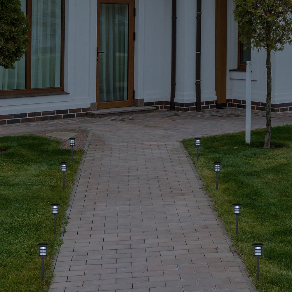 Set of 8 Black Lantern Style Solar Powered LED Pathway Markers  14.25". Picture 2