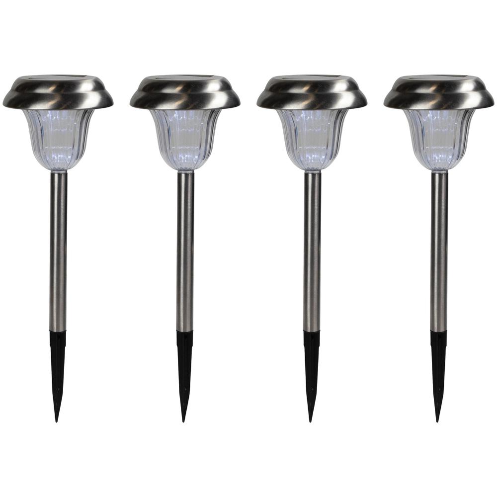 Set of 4 Stainless Steel Solar Powered LED Pathway Markers  15". Picture 1