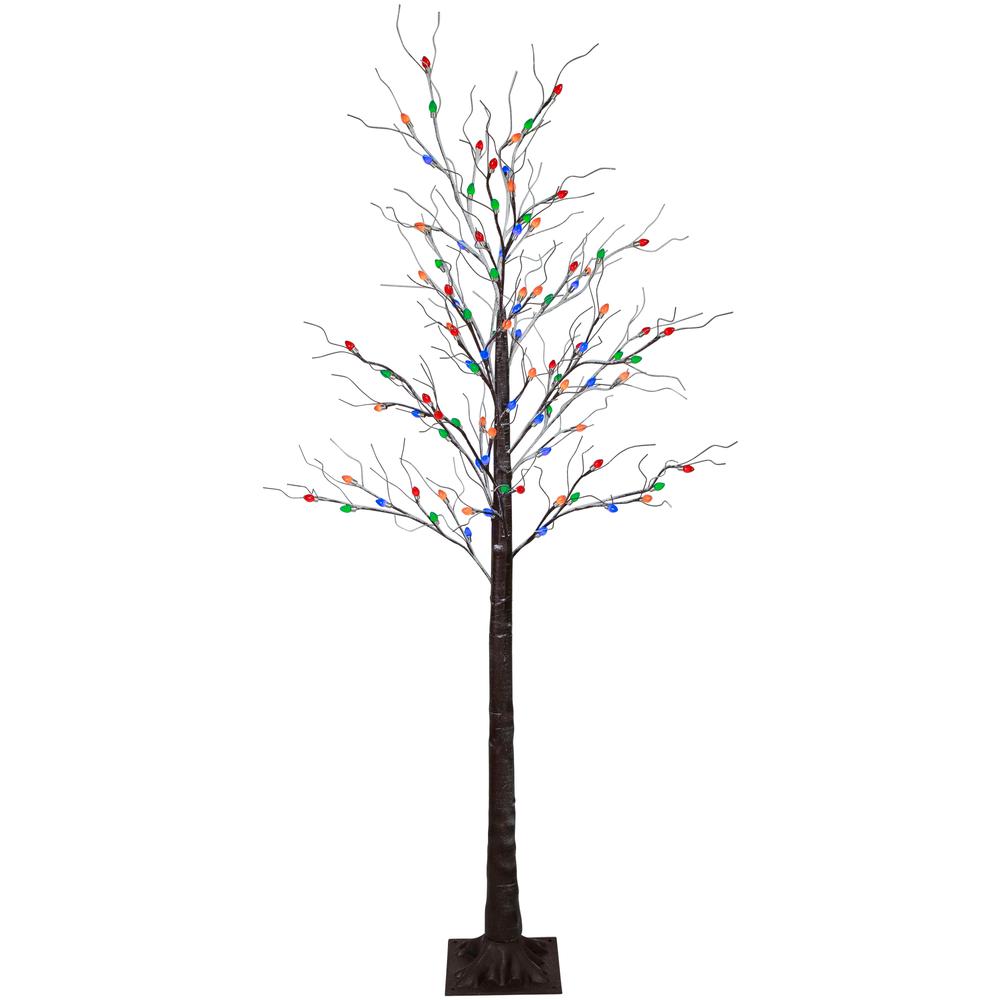 6' Brown LED Lighted Frosted Christmas Twig Tree - Multi-Color lights. Picture 1