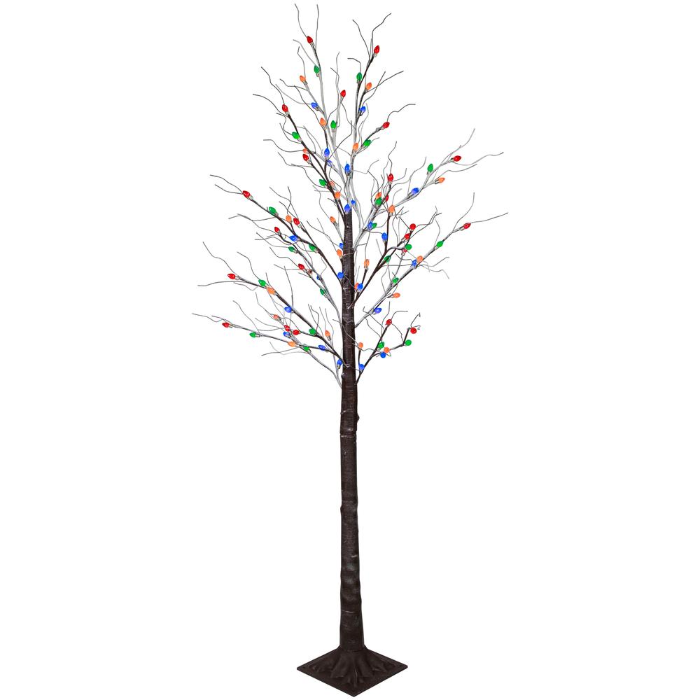 6' Brown LED Lighted Frosted Christmas Twig Tree - Multi-Color lights. Picture 4