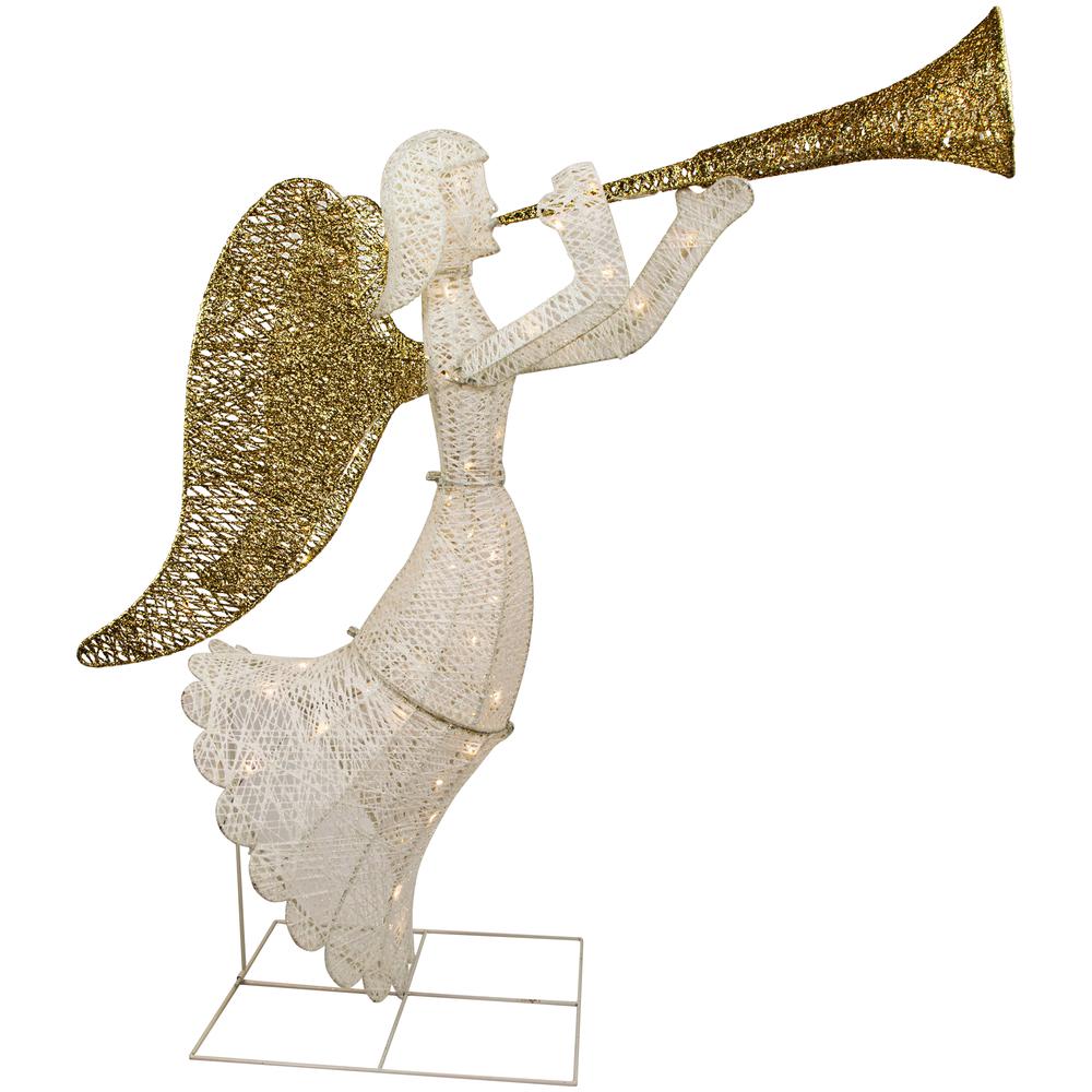 48" LED Lighted Gold and Silver Trumpeting Angel Outdoor Christmas Decoration. Picture 1