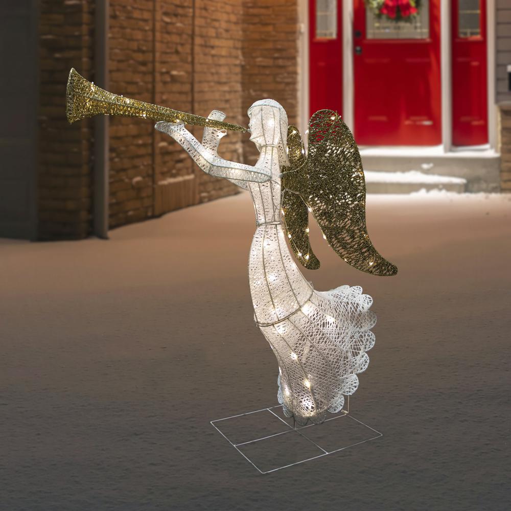 48" LED Lighted Gold and Silver Trumpeting Angel Outdoor Christmas Decoration. Picture 2