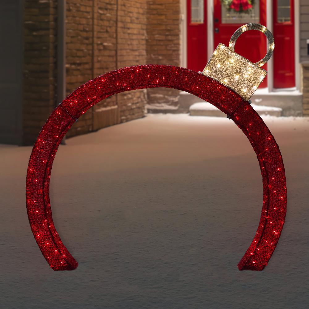 4.25' Red LED Ornament Arch Outdoor Christmas Decoration - Warm White Lights. Picture 2