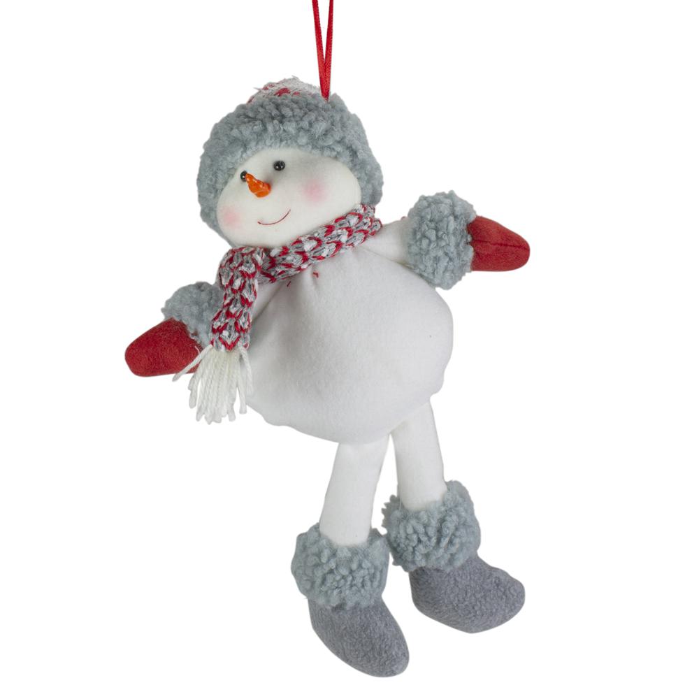 14" Gray and Red Plush Snowman Hanging Christmas Ornament. The main picture.
