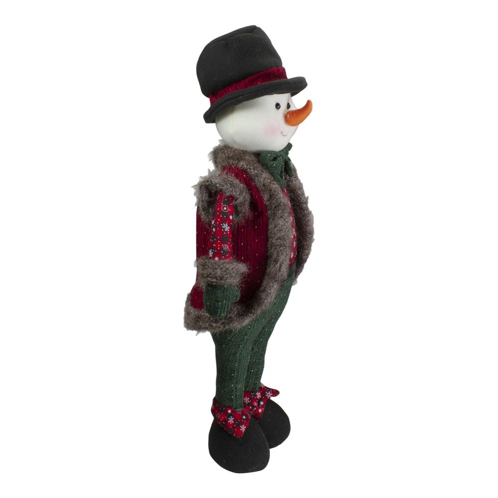 25" Red and Green Jolly Plush Boy Snowman Christmas Figure. Picture 3