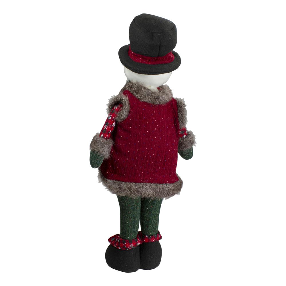 25" Red and Green Jolly Plush Boy Snowman Christmas Figure. Picture 5