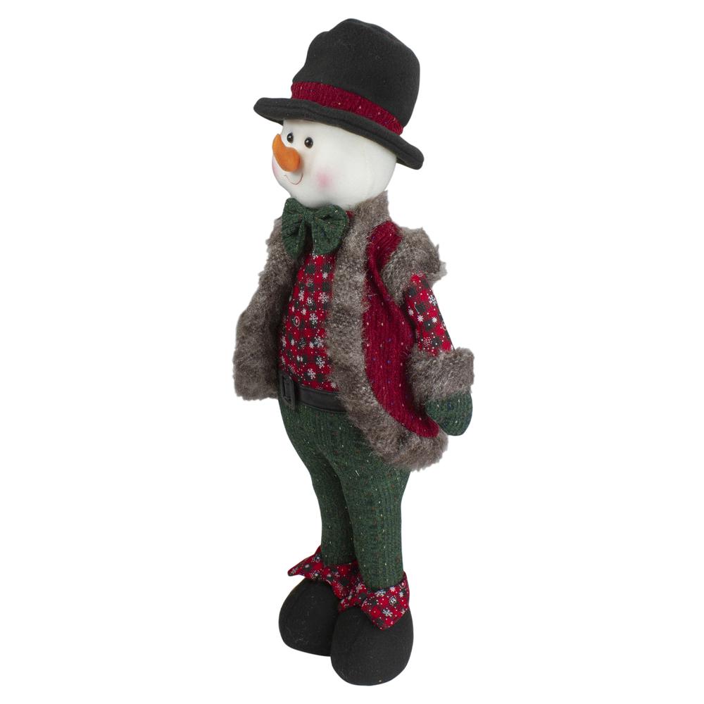 25" Red and Green Jolly Plush Boy Snowman Christmas Figure. Picture 4