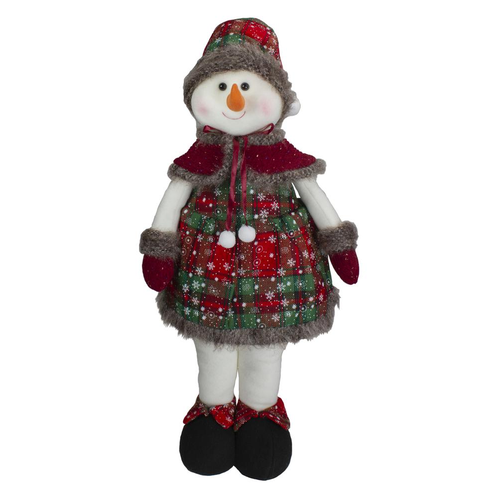 24" Red and Green Jolly Plush Girl Snowman Christmas Figure. Picture 1